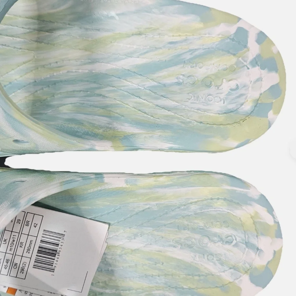 Crocs Classic Two‎ Strap Slide Shoes Mens Size 11 Green Tie Dye Comfort Sandals